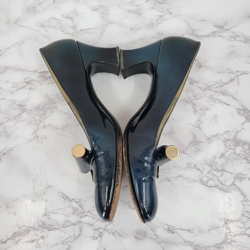 Julianelli Vintage Dark Teal Pumps Capital Avant Garde Style Glam Kitten Heels